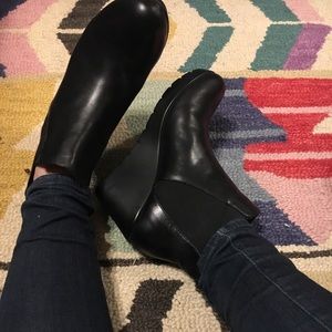 Nine West Black Wedge Leather Slip-in Booties